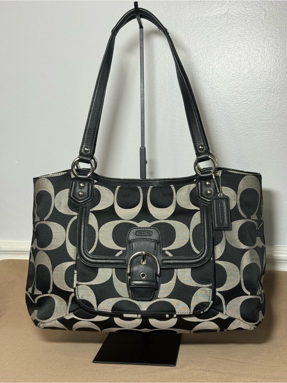 ✨ Authentic Vintage Coach Op Art Signature Tote✨Black & Gray| F25994 | Y2K Era